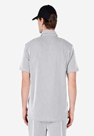 Regular Fit Shirt Neck Jakarlı Erkek Gri Kısa Kol Tişört