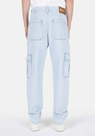 Cargo Fit Orta Bel Düz Paça Erkek Mavi Jean Pantolon
