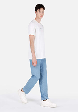 Jogger Fit Orta Bel Düz Paça Erkek Mavi Jean Pantolon