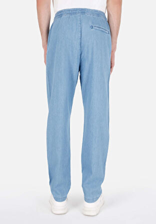 Jogger Fit Orta Bel Düz Paça Erkek Mavi Jean Pantolon