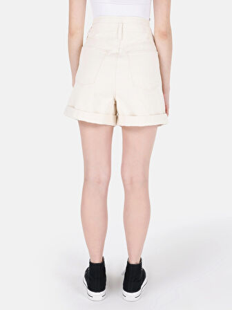 Chino Fit Yüksek Bel Düz Paça Beyaz Kadın Jean Şort Cl1069603