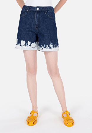 Mom Fit Yüksel Bel  Kadın Mavi Jean Şort