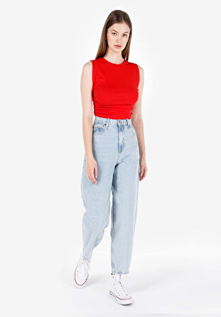Balloon Fit   Kadın İndigo Jean Pantolon