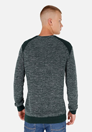 Regular Fit Yuvarlak Yaka  Erkek Yeşil Kazak