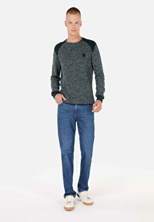 Regular Fit Yuvarlak Yaka  Erkek Yeşil Kazak