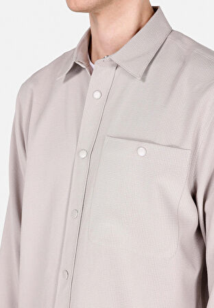 Regular Fit Shirt Neck Düz Erkek Bej Uzun Kol Gömlek Cl1069905