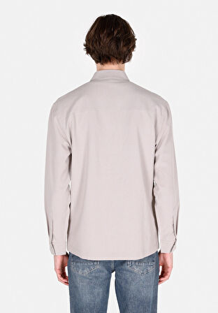 Regular Fit Shirt Neck Düz Erkek Bej Uzun Kol Gömlek Cl1069905