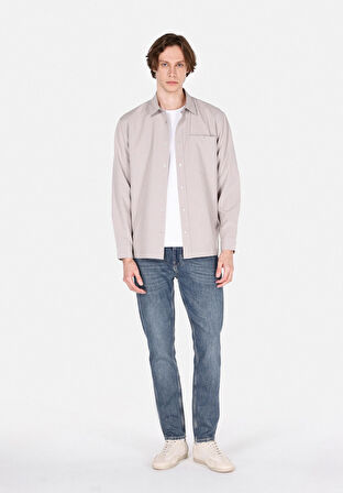 Regular Fit Shirt Neck Düz Erkek Bej Uzun Kol Gömlek Cl1069905