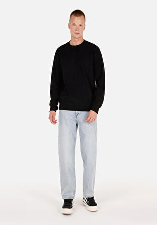 Regular Fit Yuvarlak Yaka Düz Erkek Siyah Uzun Kol Tişört