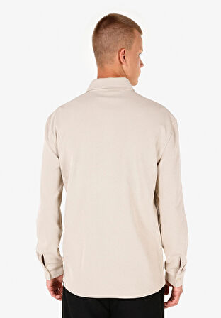 Regular Fit Polo Yaka Jakarlı Erkek Bej Uzun Kol Tişört