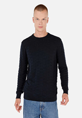 Regular Fit Yuvarlak Yaka  Erkek Lacivert Kazak