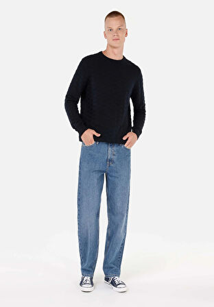 Regular Fit Yuvarlak Yaka  Erkek Lacivert Kazak