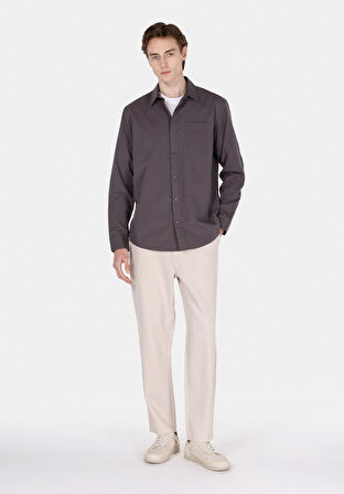 Regular Fit Shirt Neck Düz Erkek Gri Uzun Kol Gömlek Cl1070136