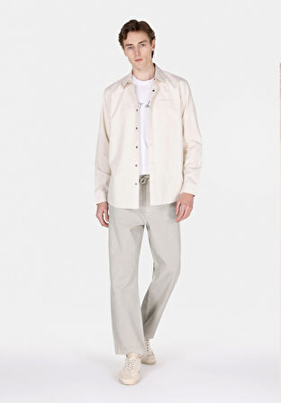 Regular Fit Shirt Neck Düz Erkek Ekru Uzun Kol Gömlek Cl1070136