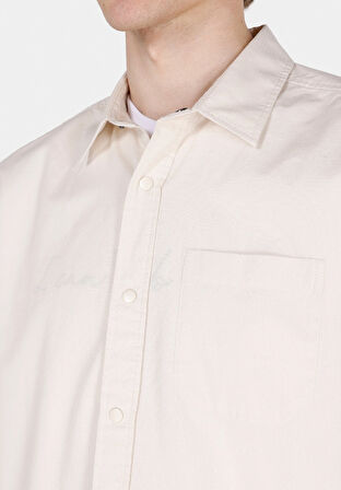 Regular Fit Shirt Neck Düz Erkek Ekru Uzun Kol Gömlek Cl1070136