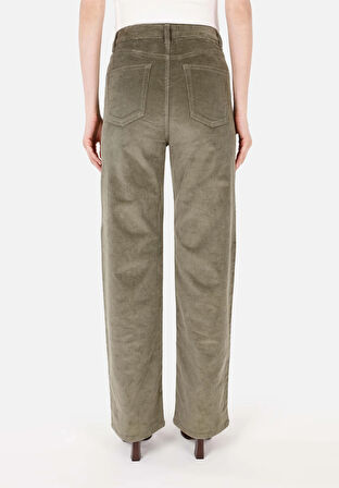 Regular Fit Yüksel Bel Geniş Paça Kadın Yeşil  Pantolon