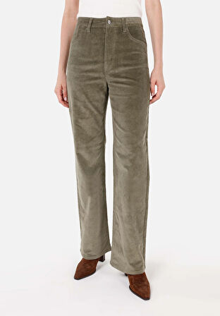 Regular Fit Yüksel Bel Geniş Paça Kadın Yeşil  Pantolon