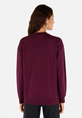 Regular Fit Yuvarlak Yaka Baskılı Kadın Mor Sweatshirt