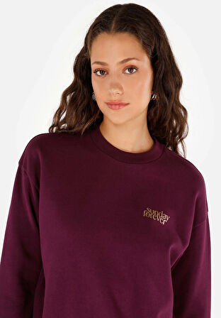 Regular Fit Yuvarlak Yaka Baskılı Kadın Mor Sweatshirt