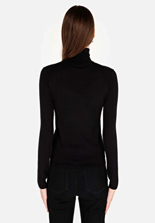 Slim Fit Balıkçı Yaka  Kadın Siyah Kazak