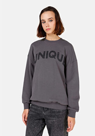 Comfort Fit Yuvarlak Yaka  Kadın Antrasit Sweatshirt