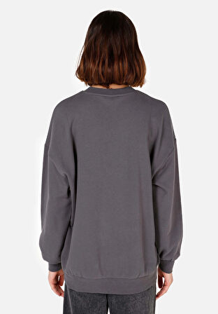 Comfort Fit Yuvarlak Yaka  Kadın Antrasit Sweatshirt
