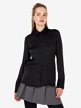 Siyah Kadın Gömlek U.kol