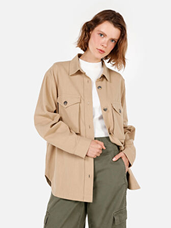 Bej Kadın Gömlek U.kol