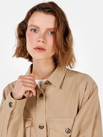 Bej Kadın Gömlek U.kol