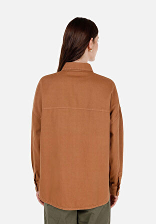 Relax Fit Shirt Neck  Kadın Kahverengi Roll-up Gömlek