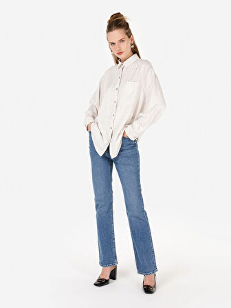 Ekru Kadın Gömlek U.kol