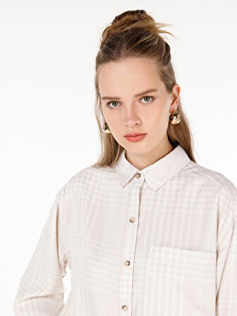 Ekru Kadın Gömlek U.kol