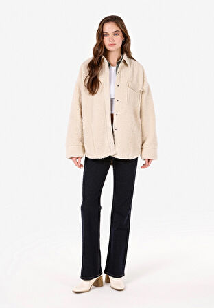 Regular Fit Shirt Neck    Kadın Bej Mont