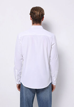 Slim Fit Shirt Neck Düz Erkek Beyaz Uzun Kol Gömlek