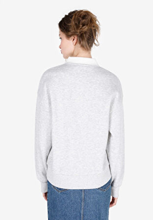Regular Fit Polo Yaka  Kadın Gri Sweatshirt