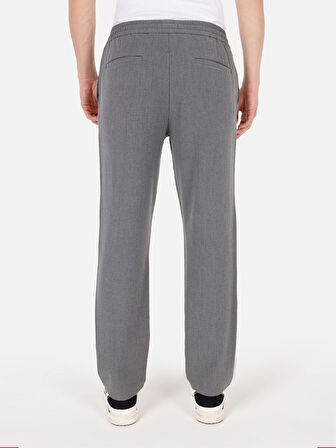 Regular Fit Düz Paça Orta Bel Bağcıklı Gri Erkek Pantolon