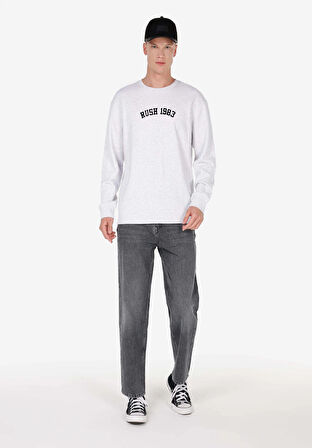 Comfort Fit Erkek Baskılı Gri Sweatshirt