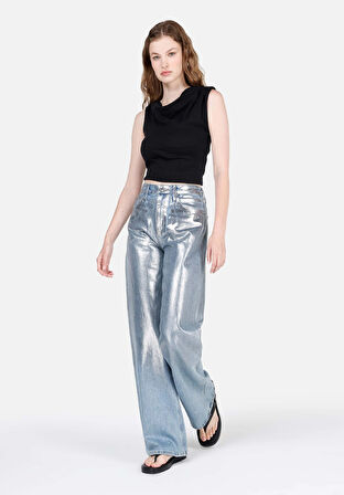 Regular Fit Yüksel Bel Geniş Paça Kadın Denim Jean Pantolon