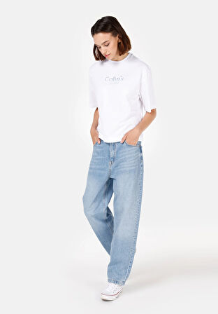 Barrel Fit   Kadın İndigo Jean Pantolon