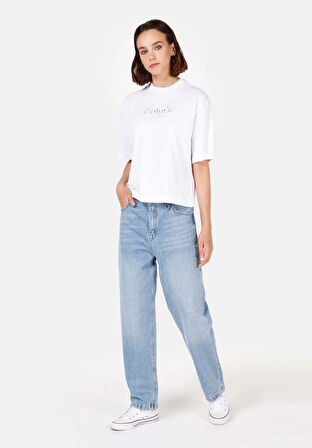 Barrel Fit   Kadın İndigo Jean Pantolon