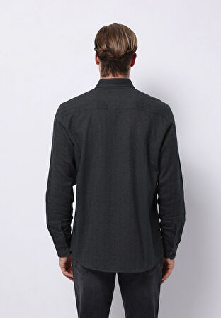 Regular Fit Shirt Neck Düz Erkek Yeşil Uzun Kol Gömlek