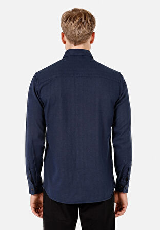 Regular Fit Shirt Neck Düz Erkek Lacivert Uzun Kol Gömlek Cl1070811