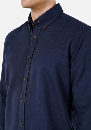 Regular Fit Shirt Neck Düz Erkek Lacivert Uzun Kol Gömlek Cl1070811