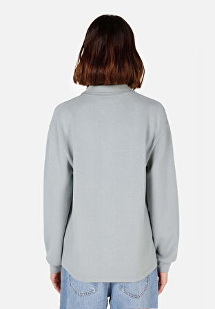 Regular Fit Polo Yaka  Kadın Yeşil Uzun Kol Tişört