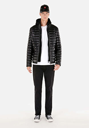 Slim Fit     Erkek Siyah Mont Pu