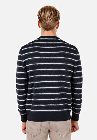 Regular Fit Yuvarlak Yaka Çizgili Erkek Lacivert Kazak
