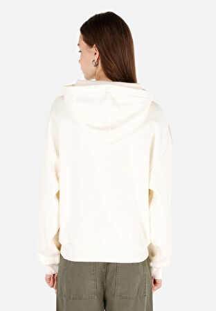 Regular Fit Kapüşonlu  Kadın Ekru Sweatshirt