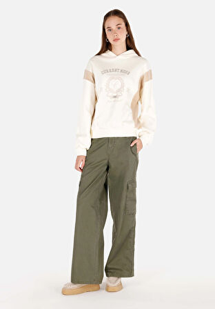 Regular Fit Kapüşonlu  Kadın Ekru Sweatshirt