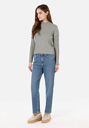 Regular Fit Yuvarlak Yaka  Kadın Yeşil Kazak