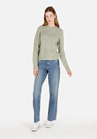 Regular Fit Yuvarlak Yaka  Kadın Yeşil Kazak